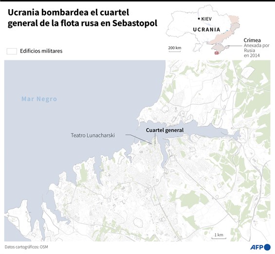 Ucrania bombardeó cuartel general de la flota rusa en Crimea, según responsable ruso