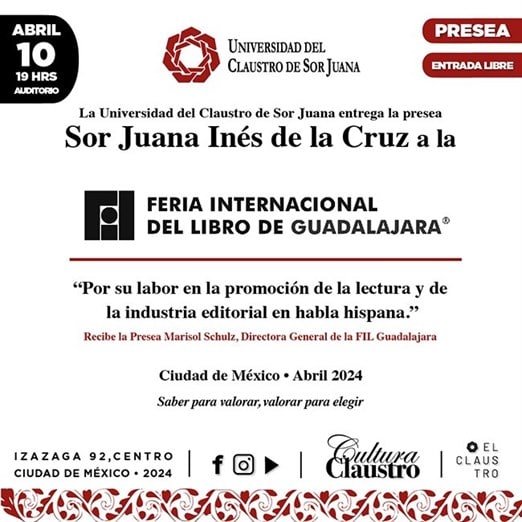 La FIL será reconocida con la presea Sor Juana Inés de la Cruz 2024