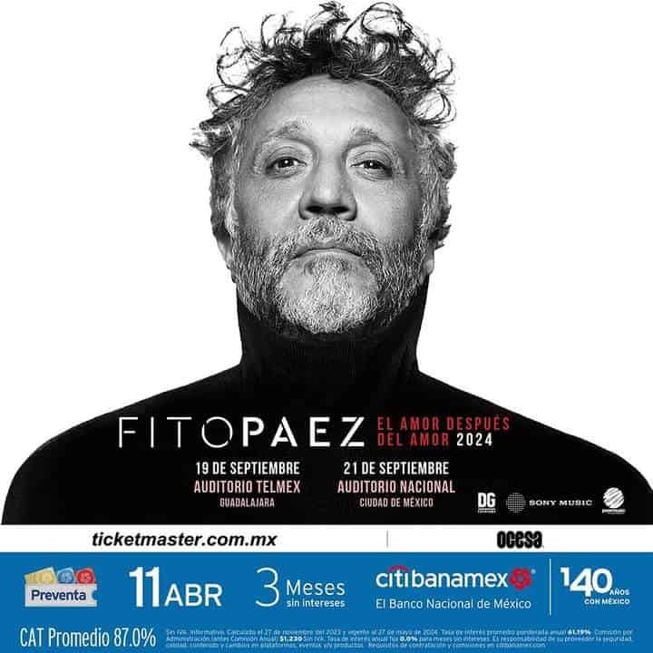 Fito Páez se presentará en Guadalajara con su gira El amor después del amor