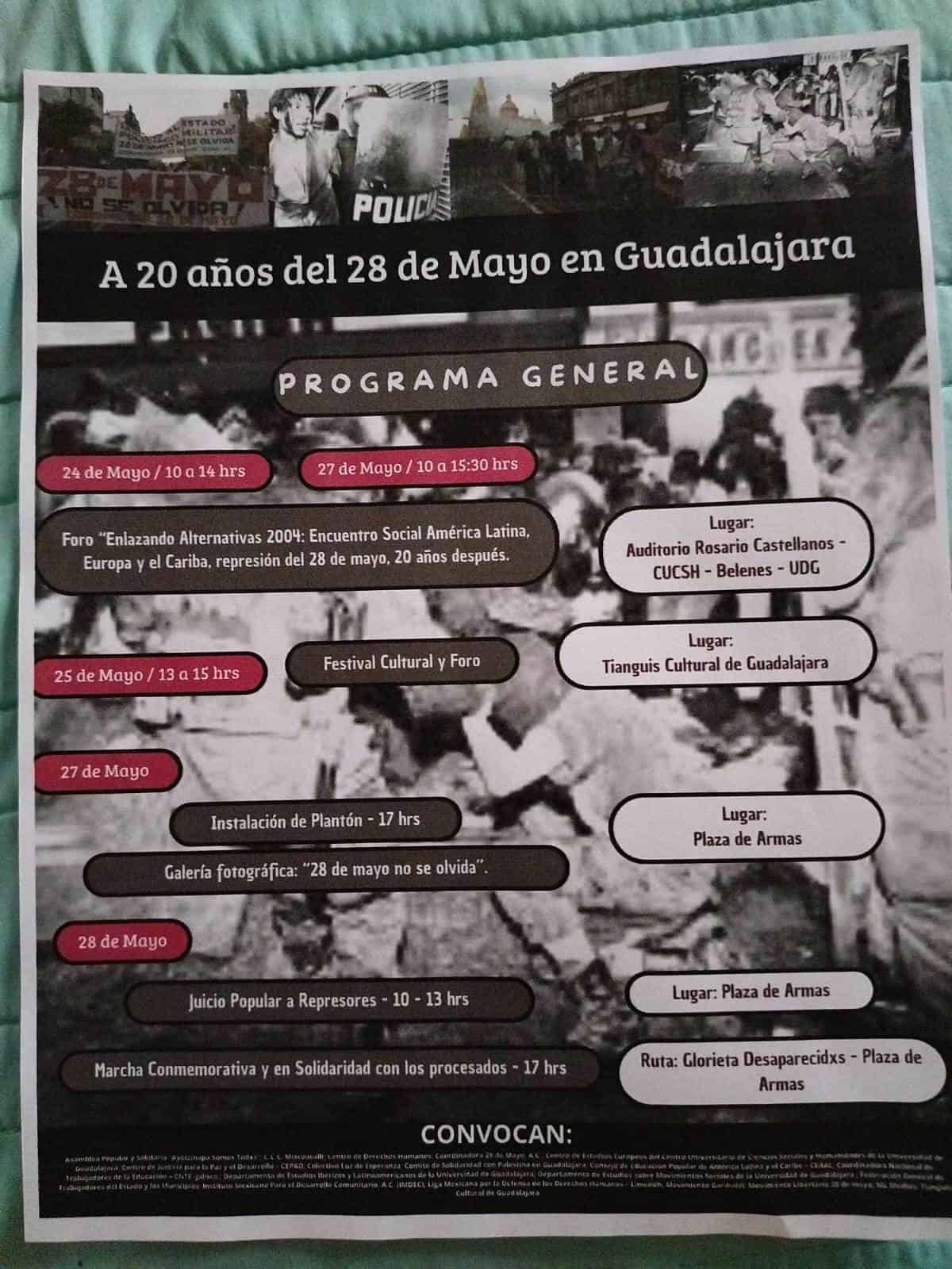 Colectivos en Guadalajara realizarán actividades para recordar la represión del 28 de mayo de 2004