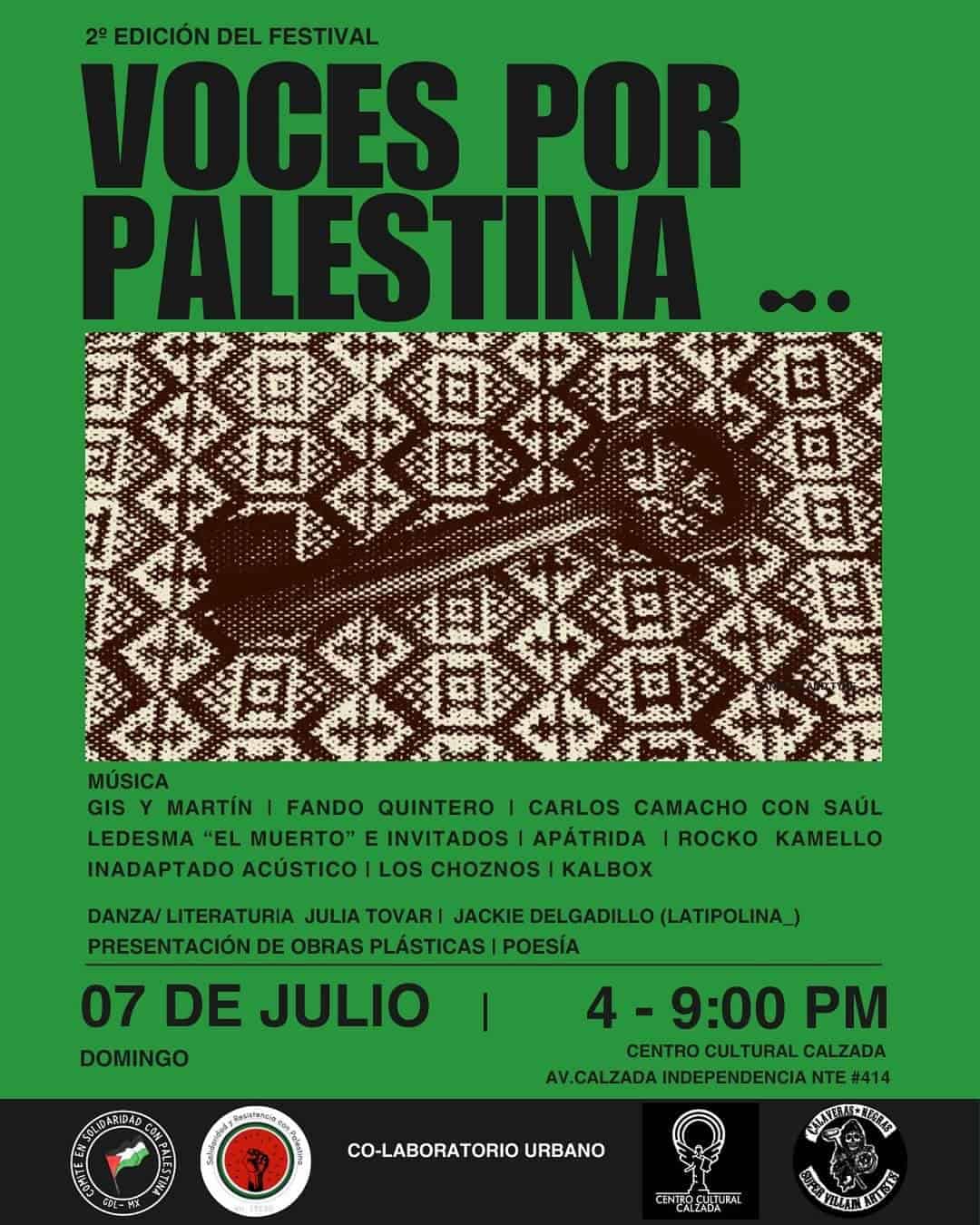 El festival Voces por palestina tendrá su segunda edición en el Centro Cultural Calzada