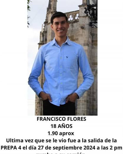 No hay aún indicios que lleven a la localización del estudiante Francisco Flores