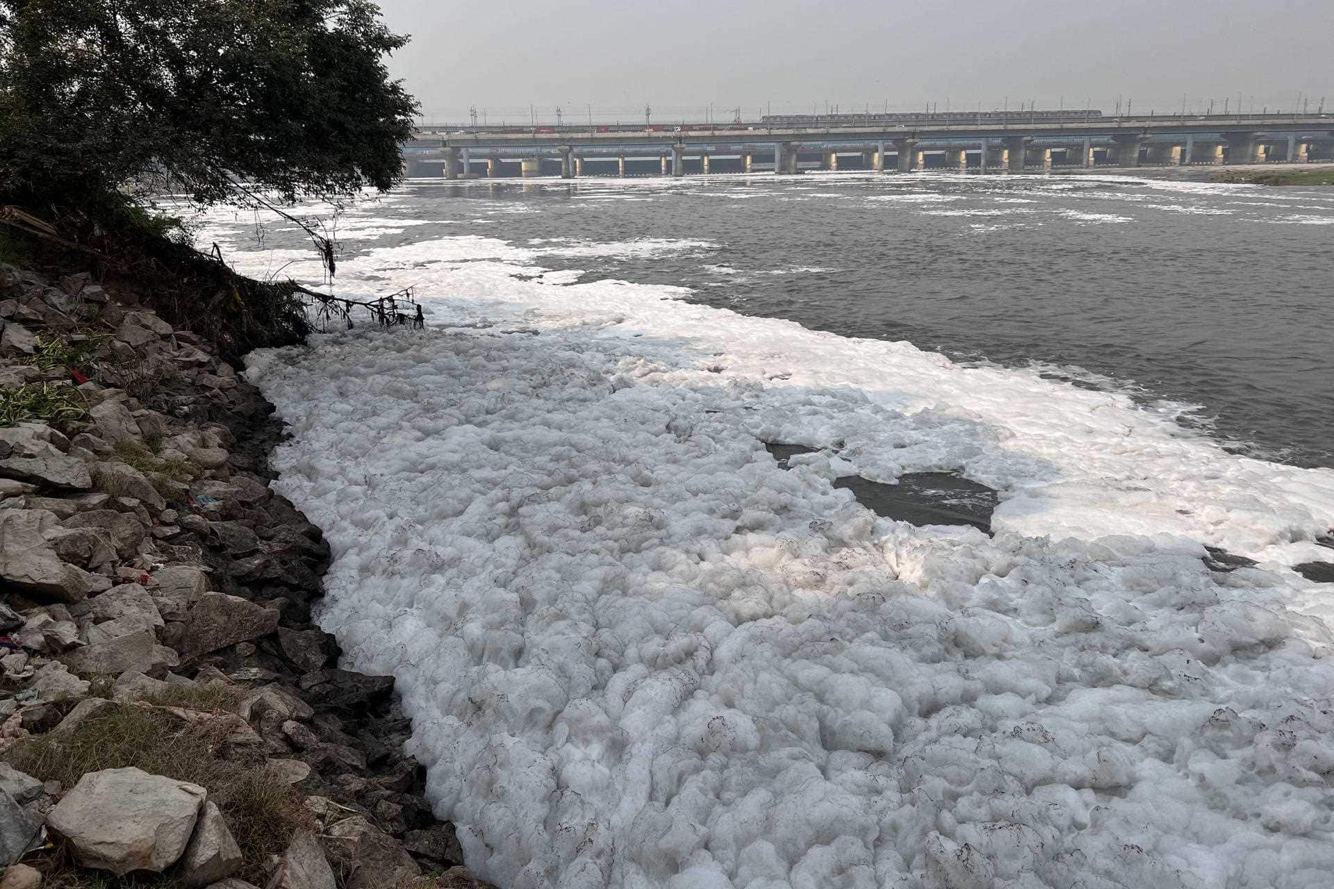 La espuma tóxica cubre el sagrado Yamuna, el río venenoso que cruza Nueva Delhi