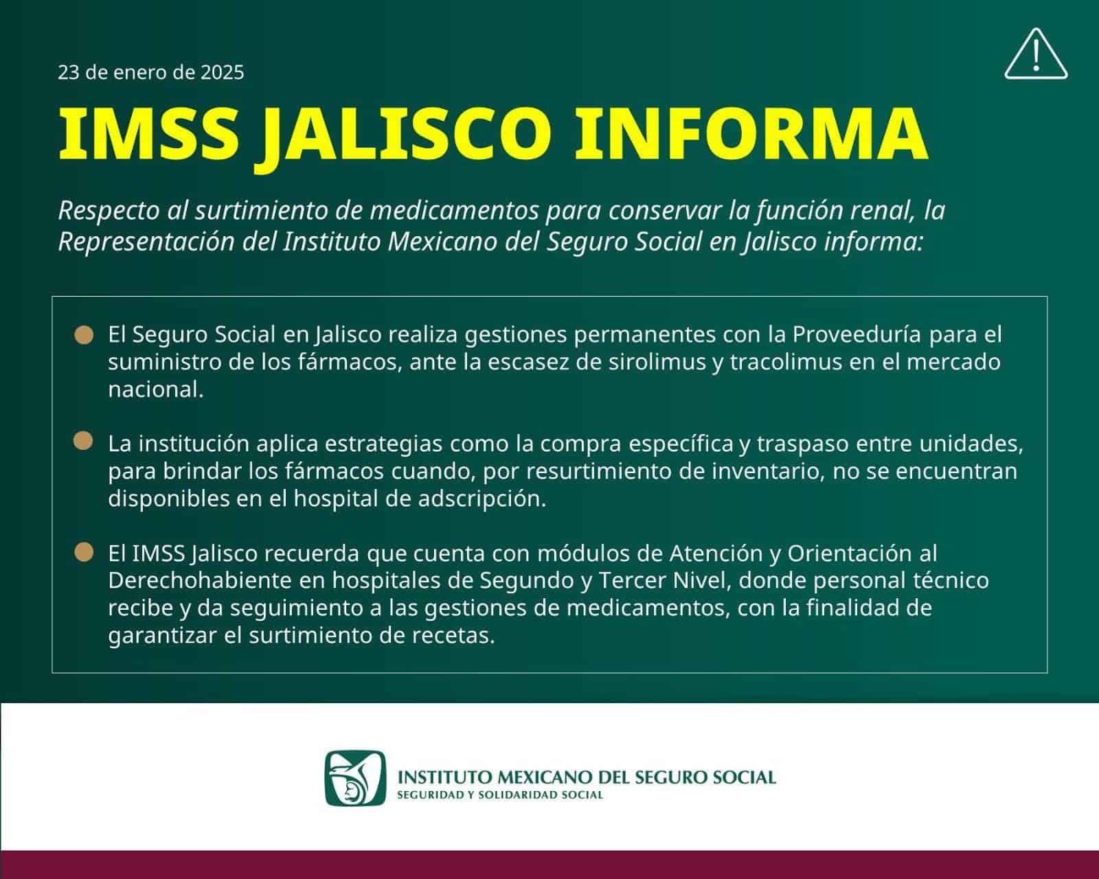 IMSS admite desabasto de fármacos para trasplantados renales en Jalisco, busca soluciones