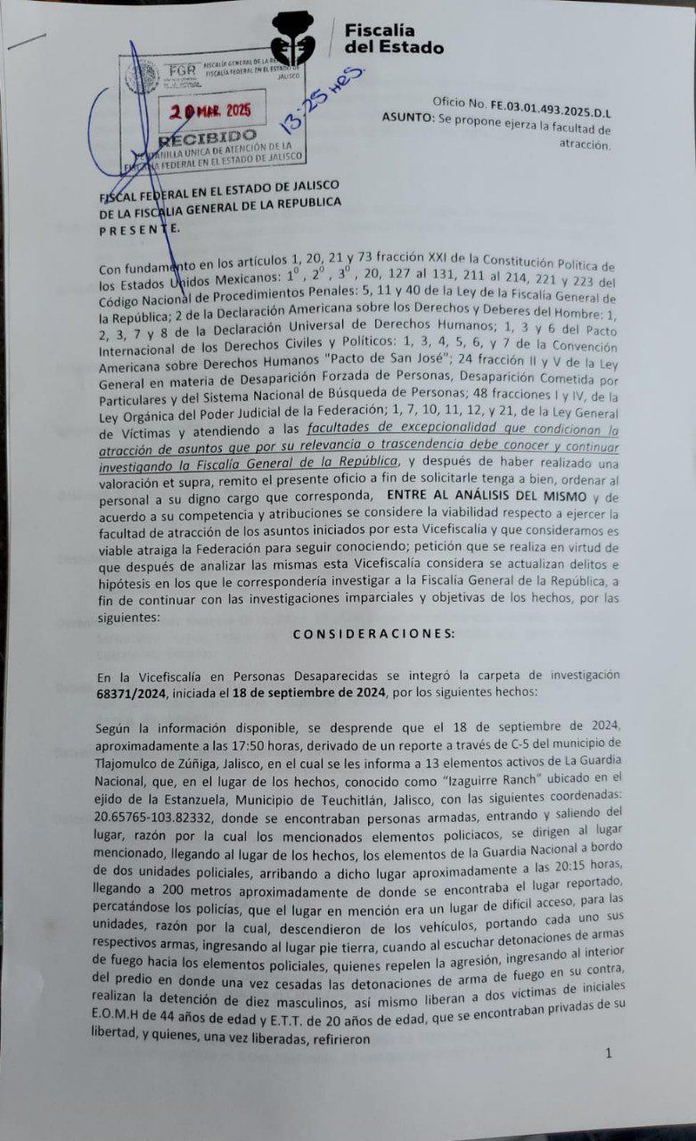 Es oficial: La investigación del caso del Rancho Izaguirre, en Teuchitlán, está a cargo de la FGR