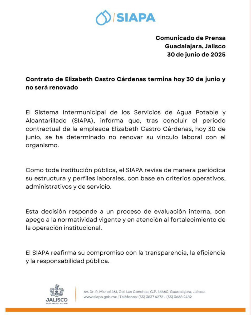 Tras escándalo, SIAPA cancela contrato a ex asesora VIP