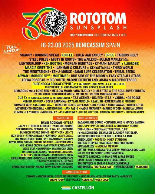 Jamáfrica - Sa. 12  Jul 2025 - ¡NOS VAMOS AL ROTOTOM SUNSPLASH EN SU 30 ANIVERSARIO A BENICÁSSIM ESPAÑA!