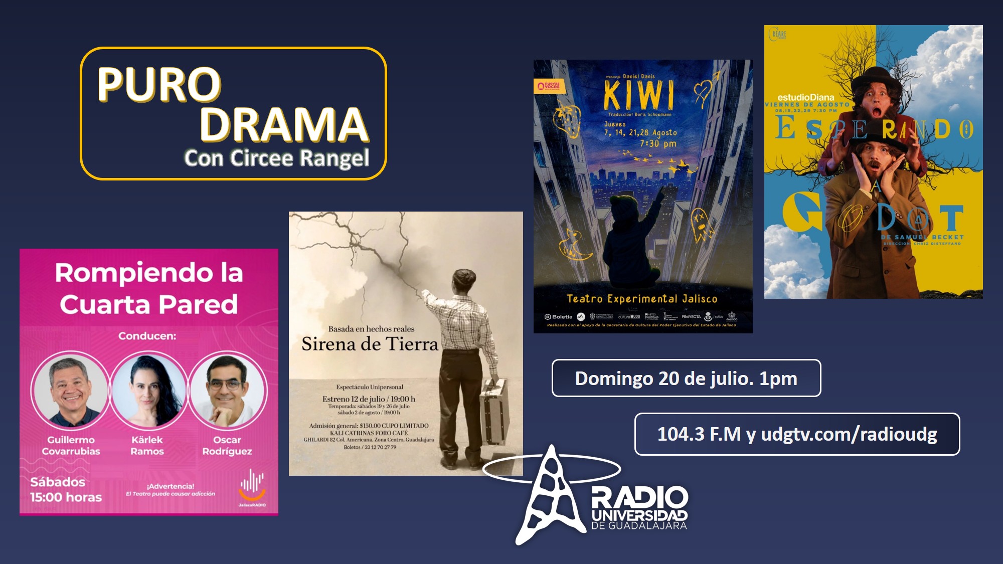 Kiwi. Rompiendo la 4ta pared. Esperando a Godot. Sirena de tierra. Puro Drama 20 julio 2025 Kiwi. Rompiendo la 4ta pared. Esperando a Godot. Sirena de tierra. Puro Drama 20 julio 2025