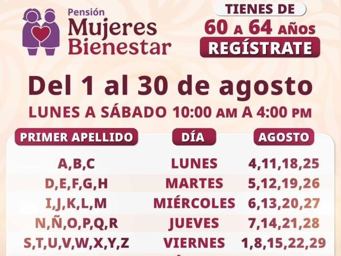 Del 1 al 30 de agosto será el registro a la pensión federal para mujeres de 60 a 64 años