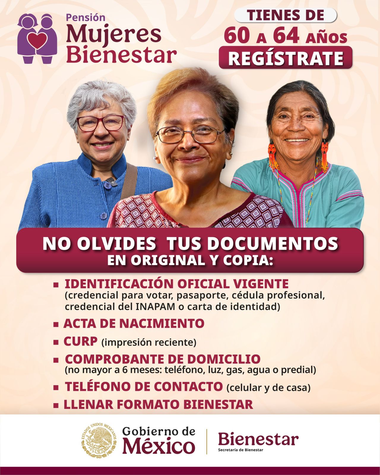 Del 1 al 30 de agosto será el registro a la pensión federal para mujeres de 60 a 64 años Del 1 al 30 de agosto será el registro a la pensión federal para mujeres de 60 a 64 años