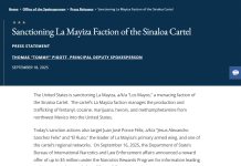 Estados Unidos sanciona a la Mayiza, una facción del Cartel de Sinaloa