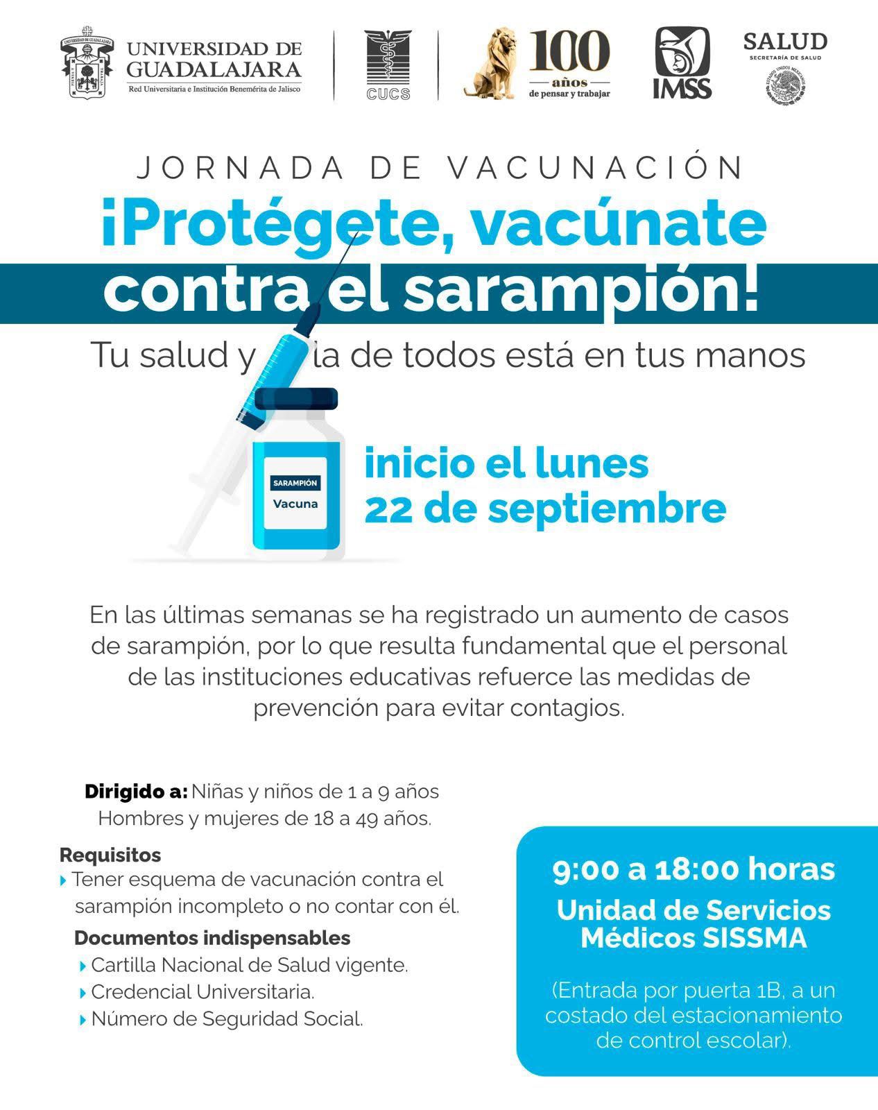 Arranca vacunación contra sarampión en el CUCS