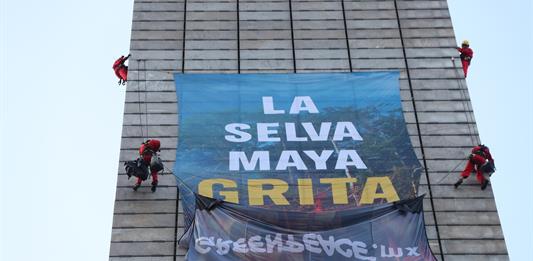 Una protesta de Greenpeace pide al Gobierno mexicano proteger la Selva Maya