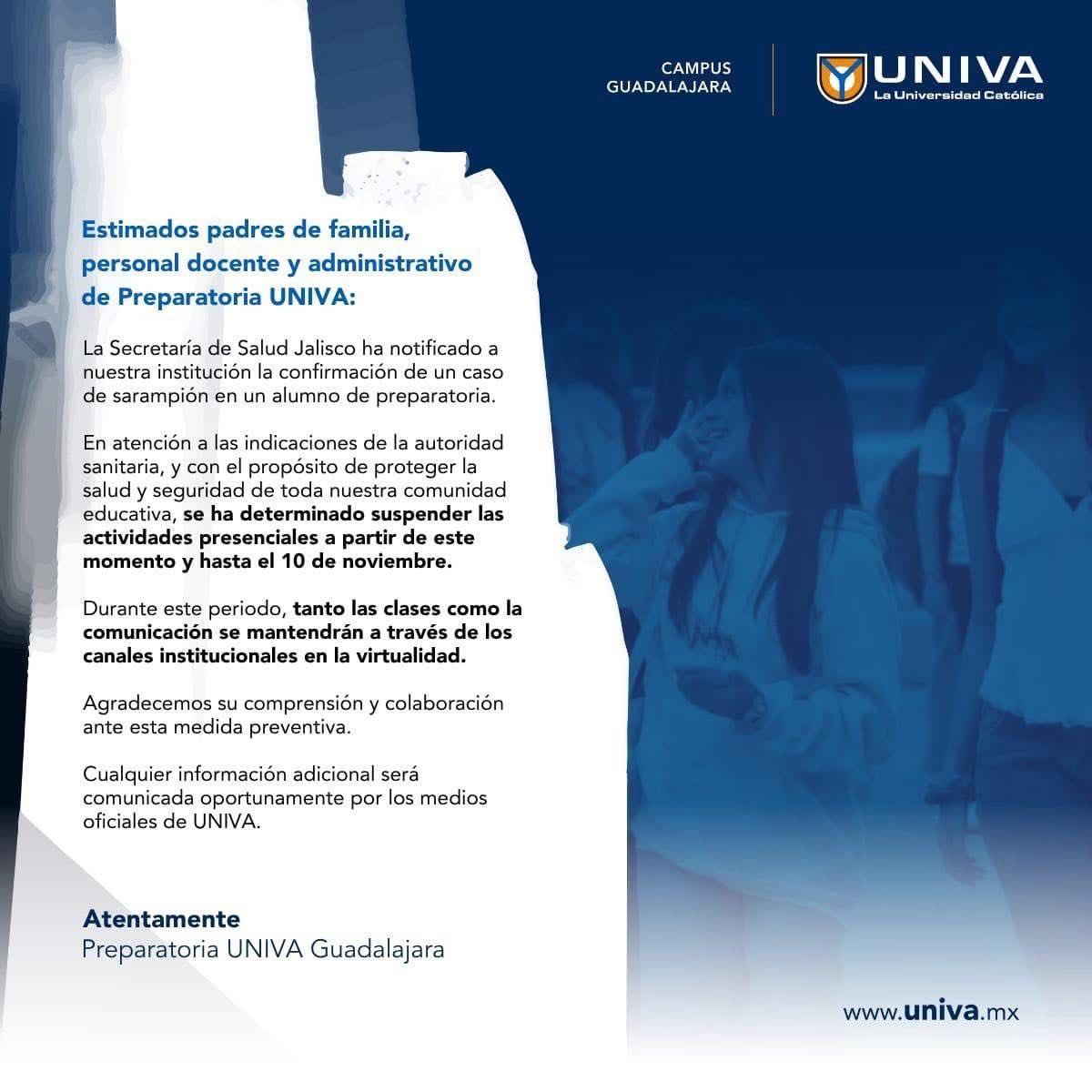 La Univa se va a la virtualidad; confirman caso de sarampión en estudiante no vacunado La Univa se va a la virtualidad; confirman caso de sarampión en estudiante no vacunado