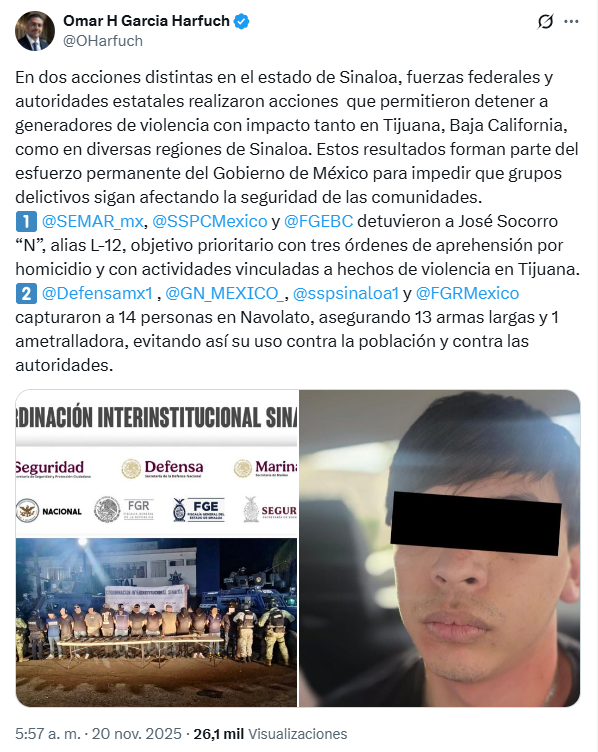 Autoridades capturan a 14 personas armadas en hotel de Navolato, Sinaloa