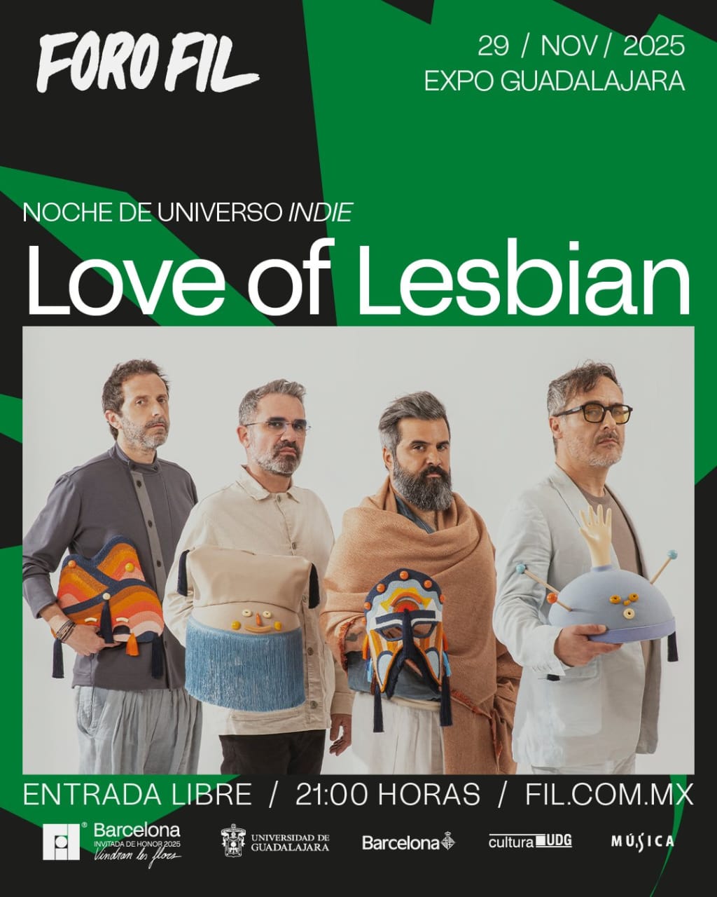 Con su reciente álbum e icónicos temas, la banda catalana Love of Lesbian inaugurará el Foro FIL