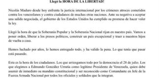 Lleg&oacute; la hora de la libertad de Venezuela, advierte Corina Machado