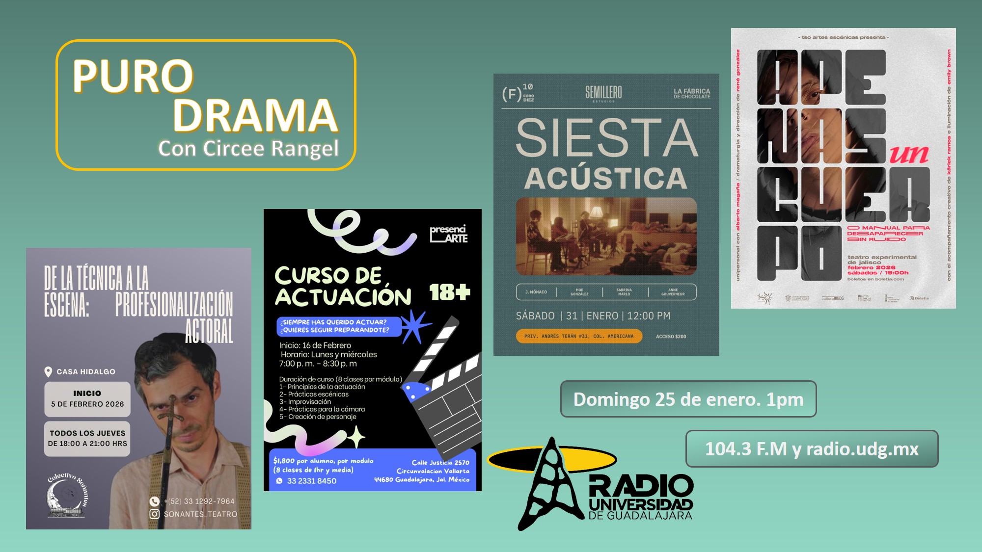 Apenas un cuerpo. Curso de actuación. Siesta acústica. De la técnica a la escena. Puro Drama 25 enero 2026