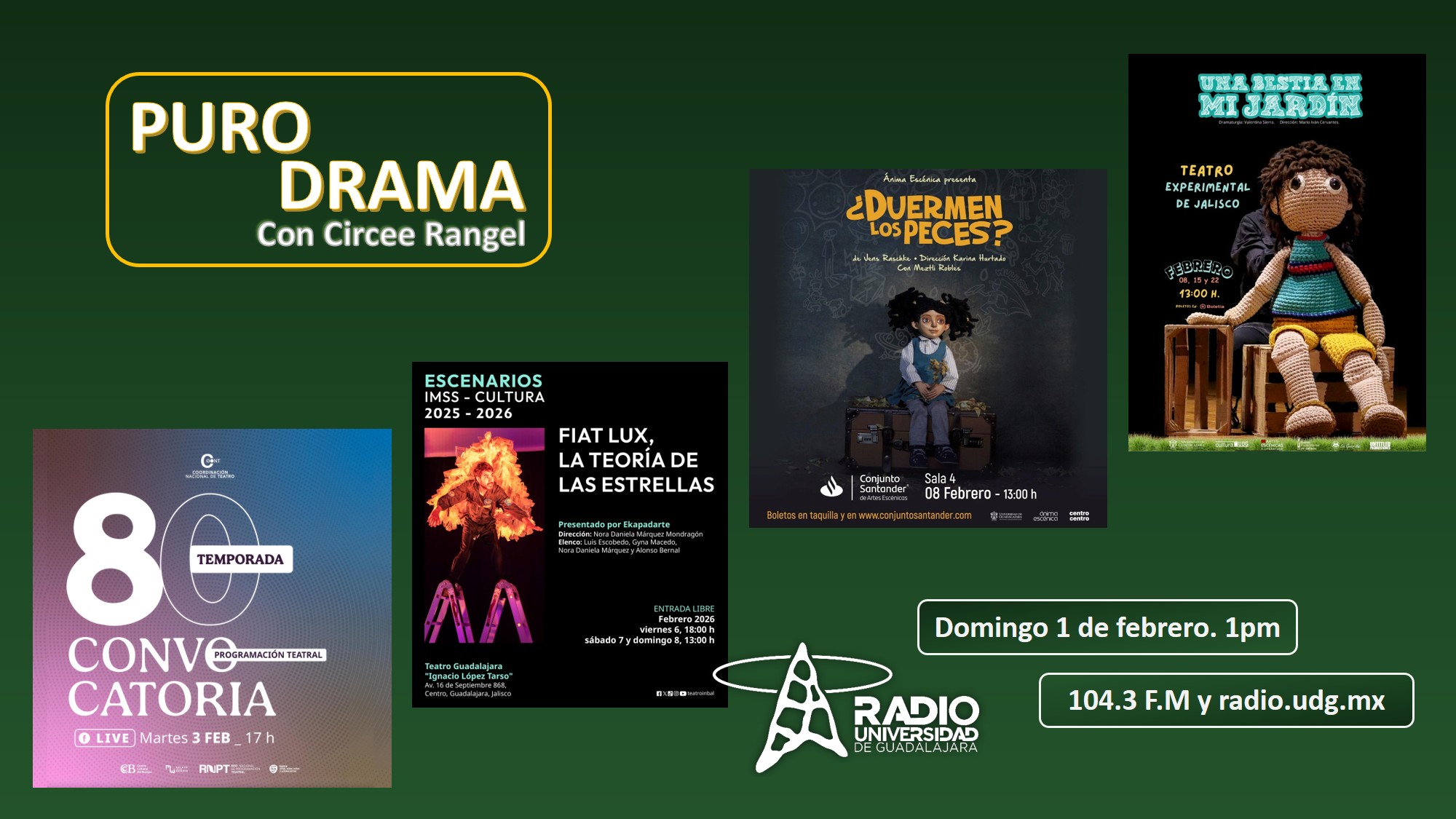 Fiat Lux. ¿Duermen los peces? Una bestia en mi jardín. Convocatoria Centro cultural del Bosque. Puro Drama 1 febrero 2026