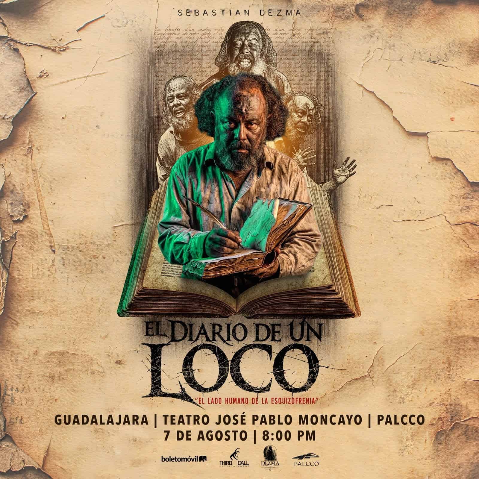 Sebastían Dezma presentará el monólogo “El Diario de un loco” en Zapopan