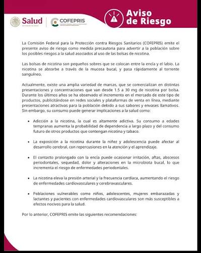Encienden alerta por bolsas de nicotina para dejar de fumar Encienden alerta por bolsas de nicotina para dejar de fumar