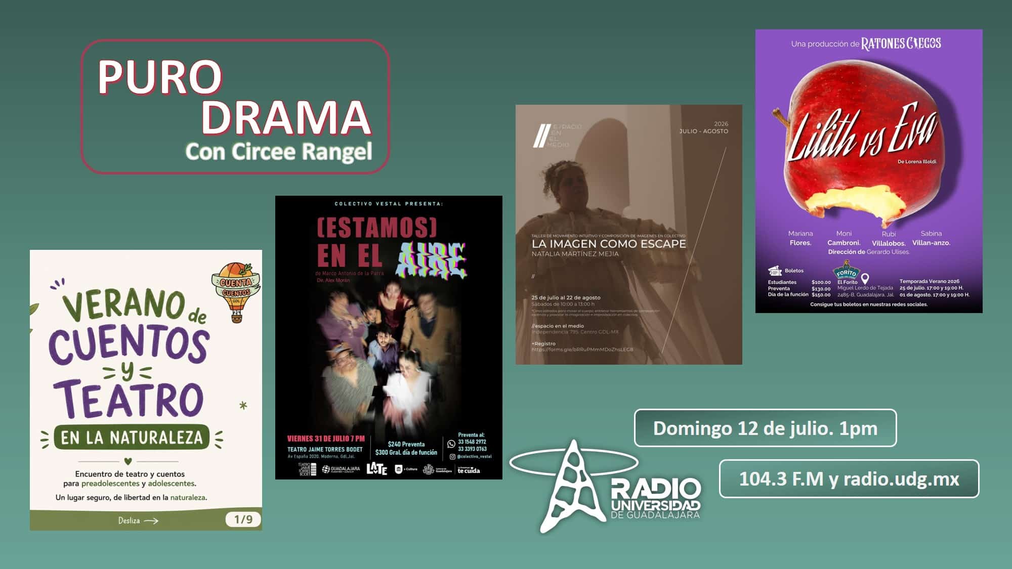 Curso cuentos y teatro. Lilith vs Eva. La imagen como escape. Estamos en el aire. Puro Drama 12 julio 2026 Curso cuentos y teatro. Lilith vs Eva. La imagen como escape. Estamos en el aire. Puro Drama 12 julio 2026