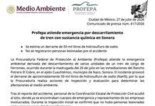 Profepa reporta descarrilamiento de tren de Grupo México en Sonora